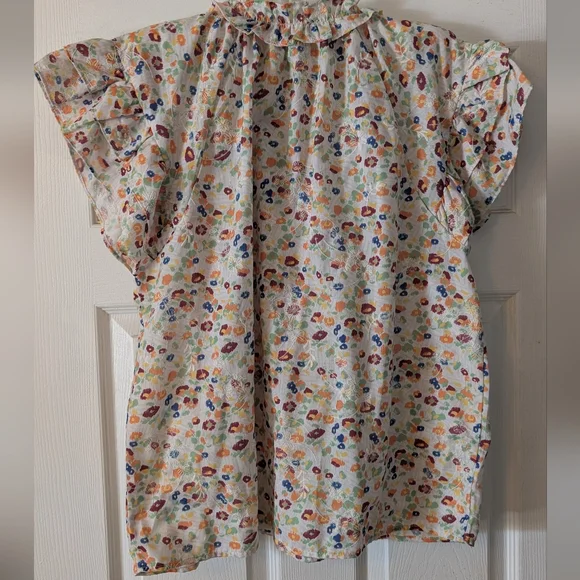 Rain Floral Ruffle Cap Sleeve Tie-Neck Blouse - Picture 7 of 7